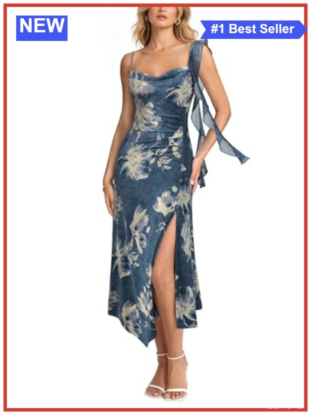 Womens Asymmetrical Ruffle A Line Midi Cocktail Wedding Guest Dress